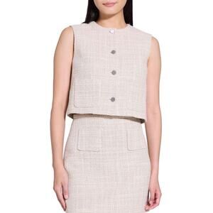 Theory Women's Patch Pocket Tweed Cropped Vest Taupe Multi Size 8 NWT Luxury